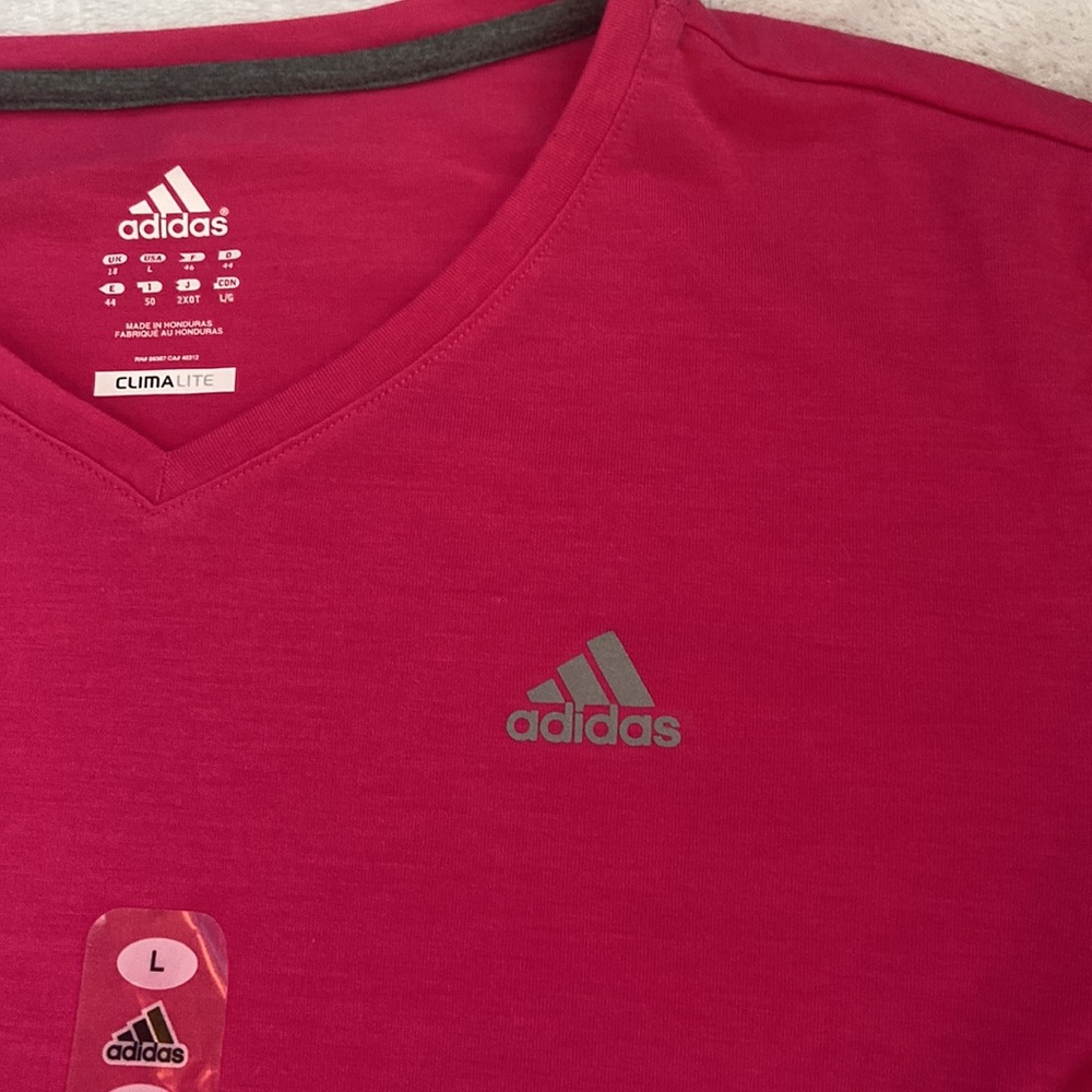 NWT ADIDAS Performance Size L Long Sleeve Slim Fit CLIMALITE Pink Shirt - Picture 3 of 8